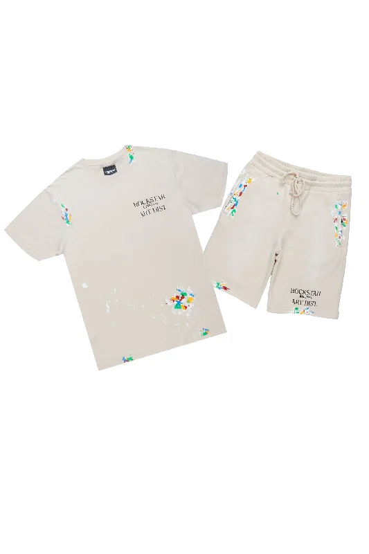 Rockstar Art Dist. Beige T-Shirt Short Set