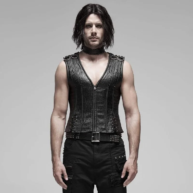 Men's Punk Lace-up Faux Leather Shapewear Vests