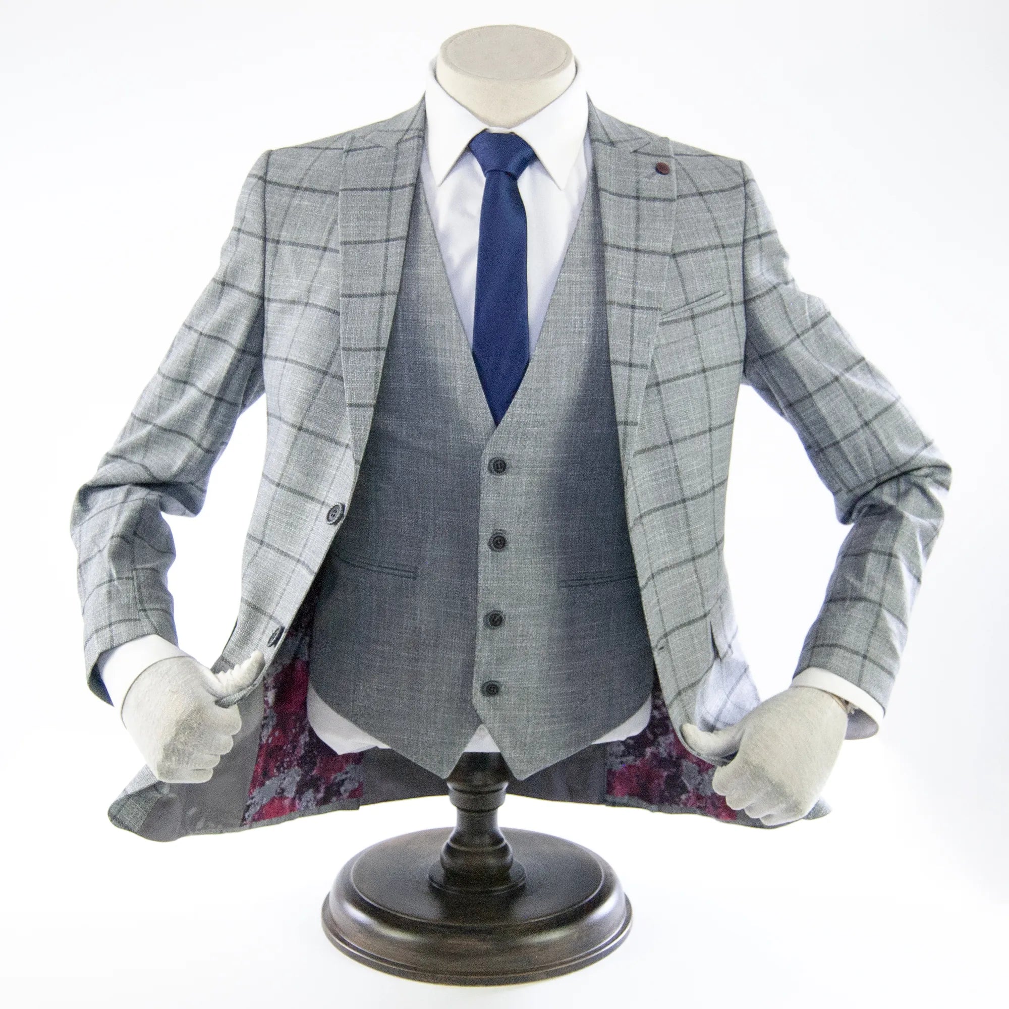 Gray and Black Checked Designer 3-Piece Suit