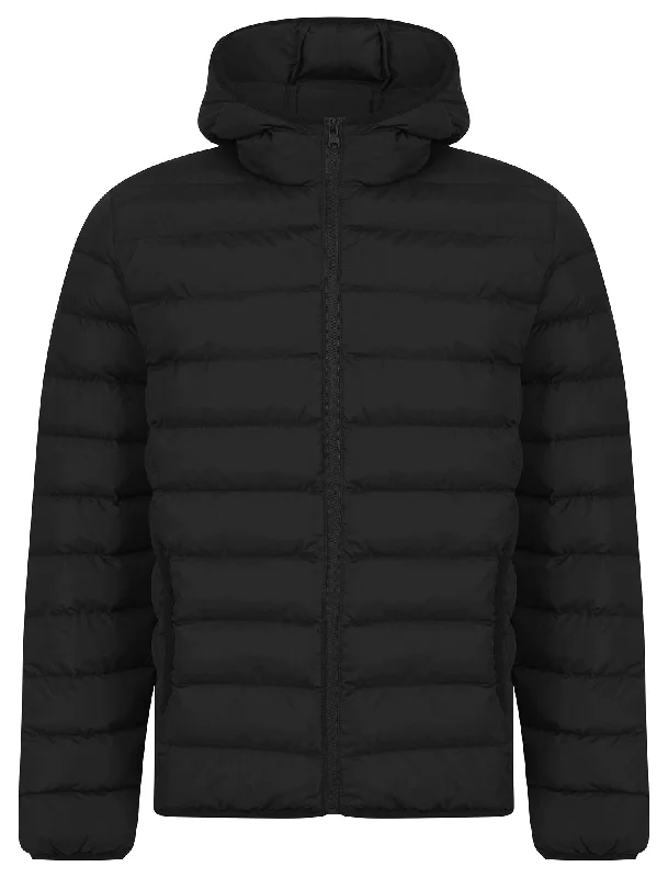 Tamary Quilted Puffer Jacket with Hood in Jet Black - Tokyo Laundry