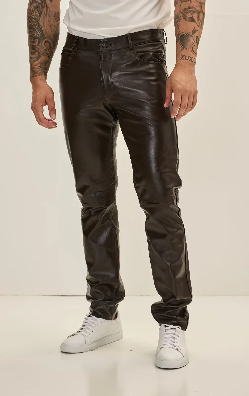 Genuine Lambskin Leather Pants - Dark Brown