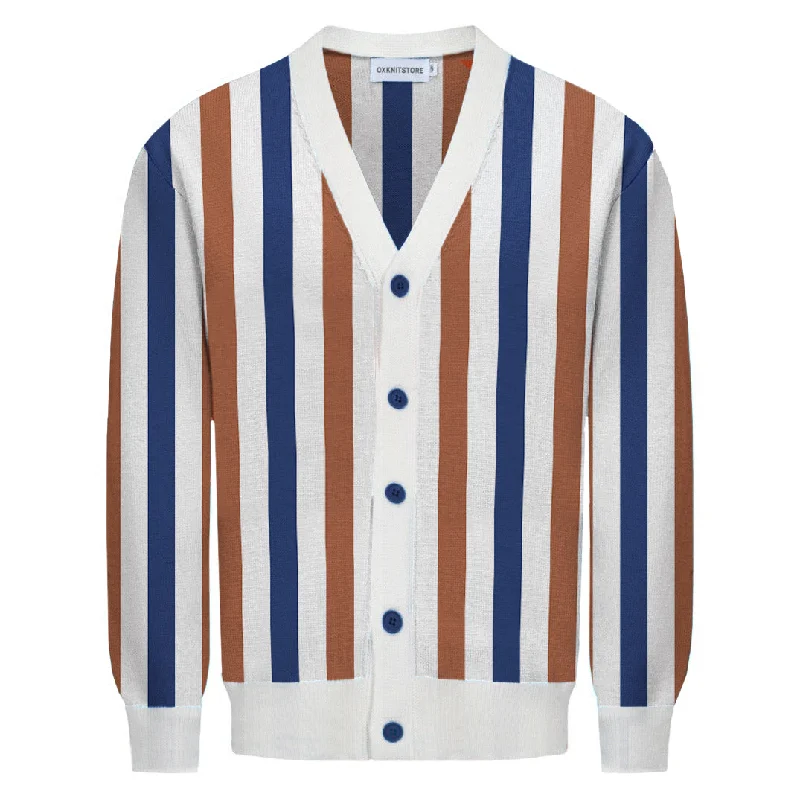 Men's white striped retro 50s cardigan sweater