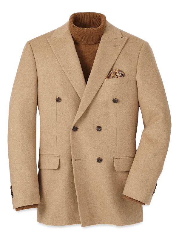 Camel Hair Double Breasted Peak Lapel Sport Coat - Camel