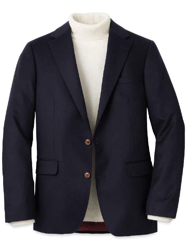 Cashmere Single Breasted Notch Lapel Sport Coat - Navy