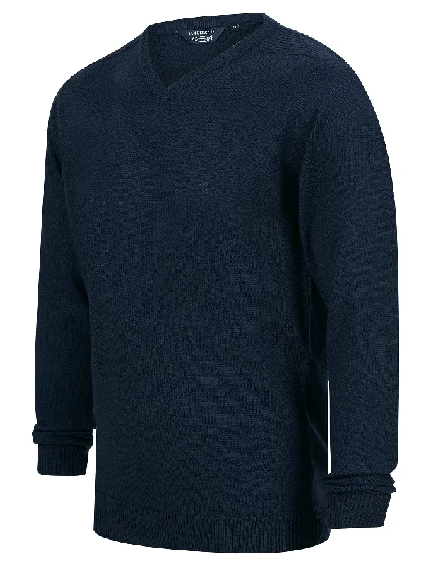 Mondrich V-Neck Knitted Jumper in Sky Captain Navy - Kensington Eastside