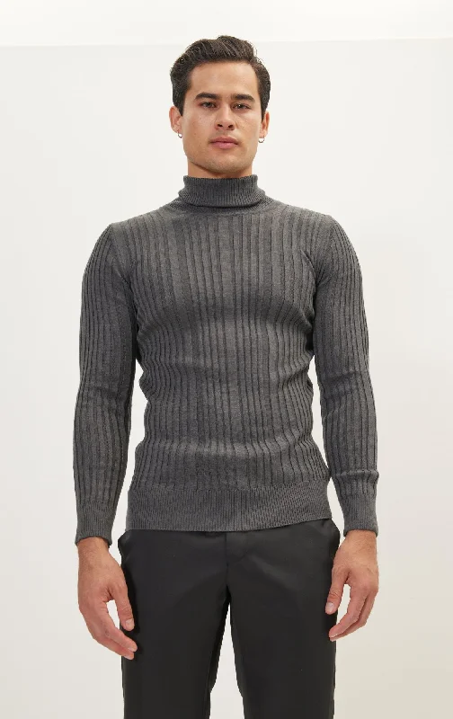 Roll Neck Ribbed Sweater - Anthracite