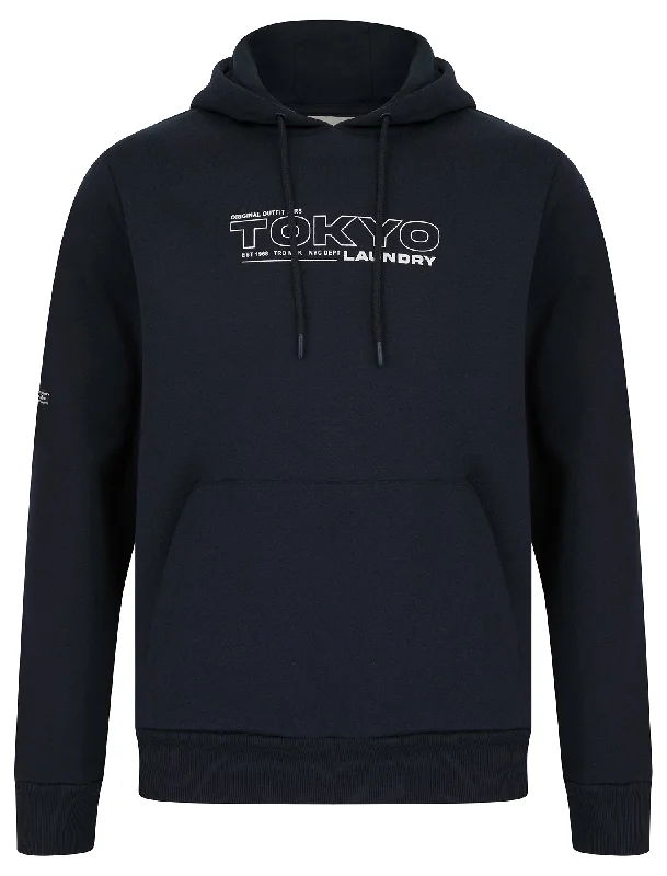 Brody Motif Brushback Fleece Pullover Hoodie in Sky Captain Navy - Tokyo Laundry