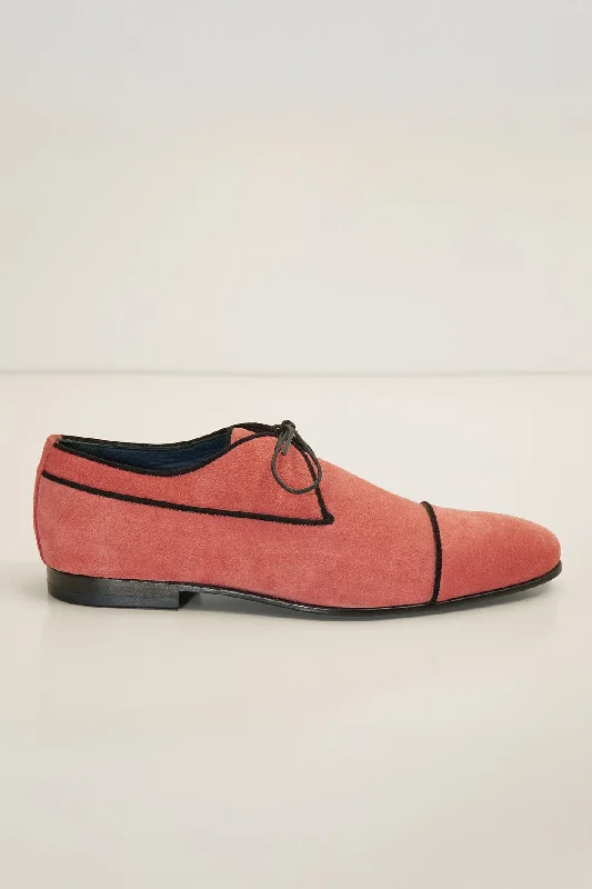 The Formal Leather Cap Toe Derby Shoes  - Light Pink Suede