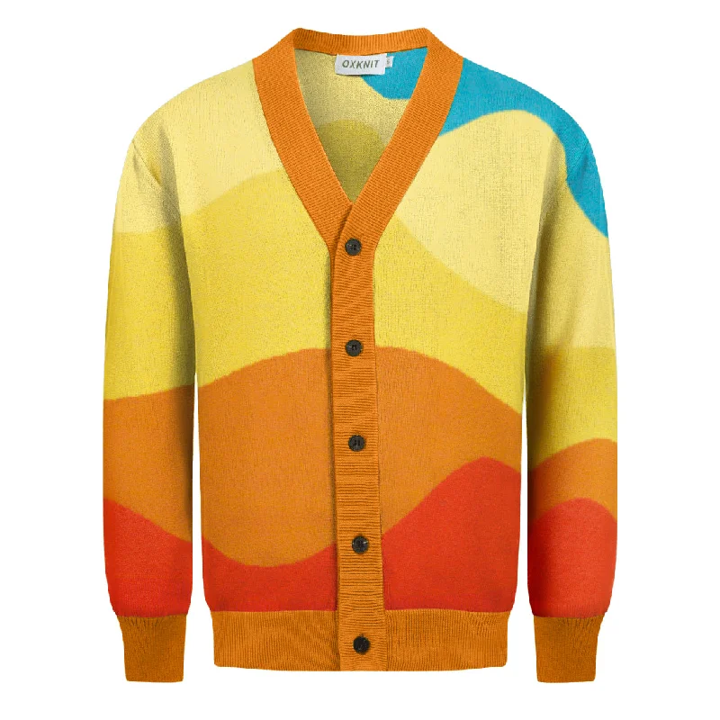 Men's yellow vintage wavy jacquard sweater coat