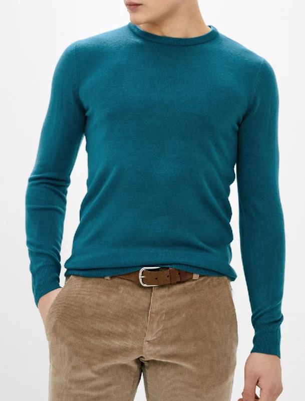 Badger Soft Cashmillon Crew Neck Jumper In Kingfisher Blue - Kensington Eastside