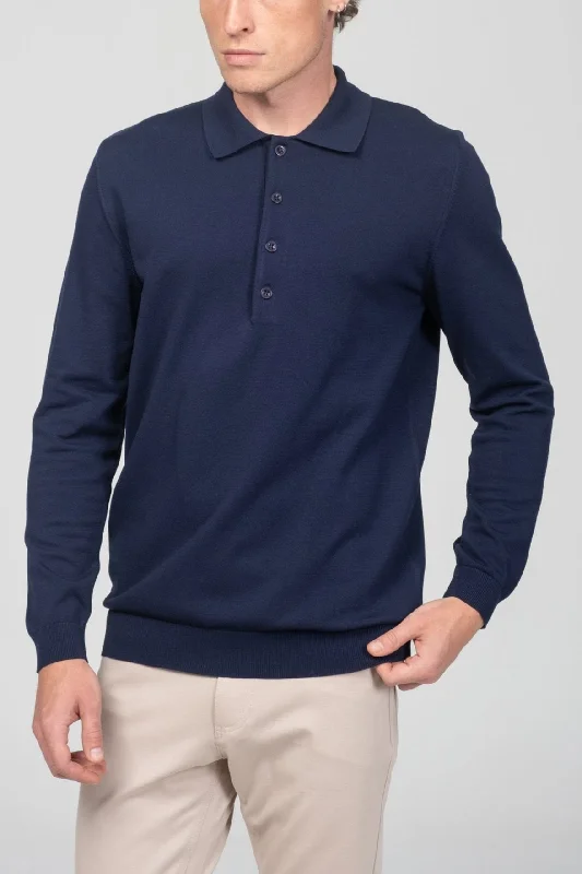 Four Button Down Polo Sweater  - Navy