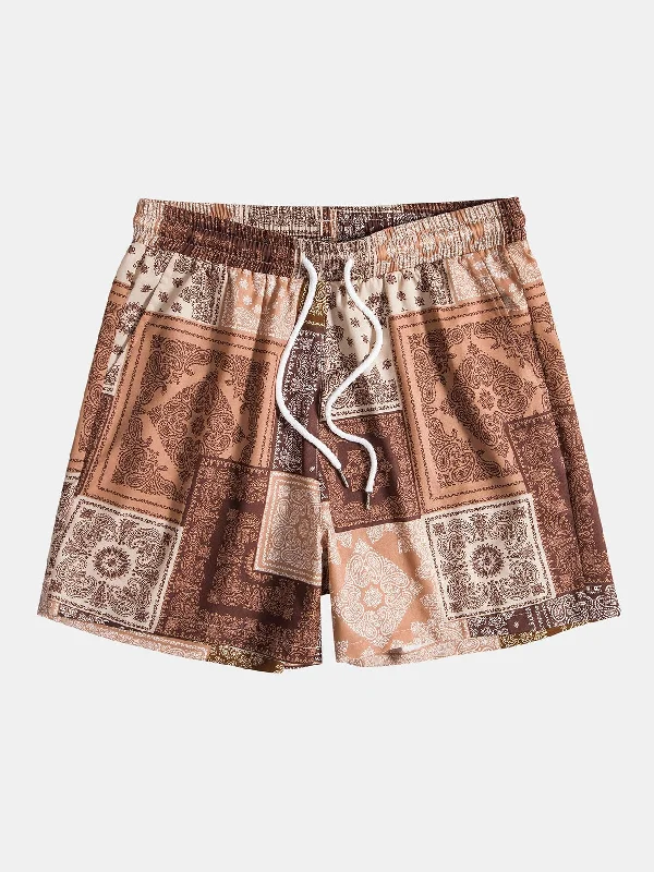 Paisley Patchwork Print Drawstring Shorts