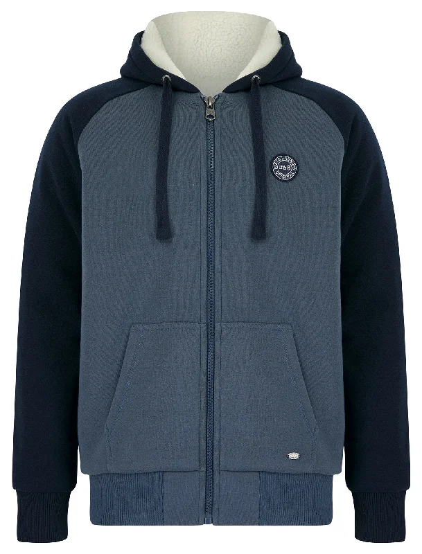 Petersburg Chunky Zip Through Borg Lined Fleece Hoodie in Vintage Indigo Marl - Tokyo Laundry