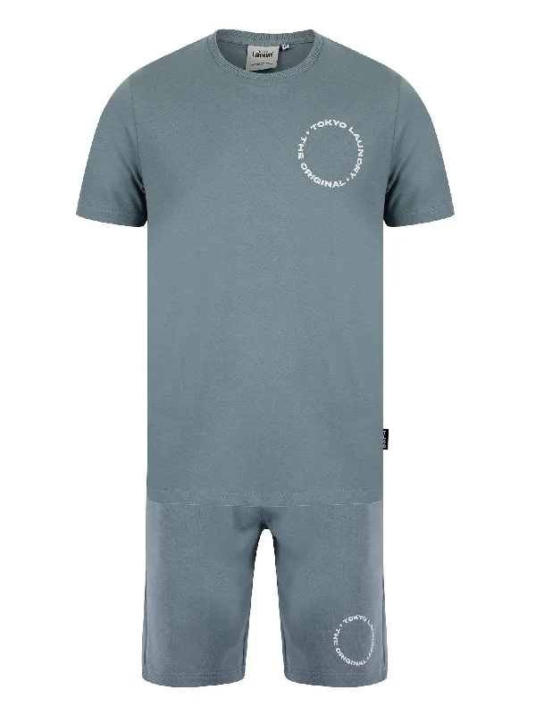 Kade Motif Cotton Crew Neck T-Shirt and Brushback Fleece Jogger Shorts Set in Cool Grey - Tokyo Laundry