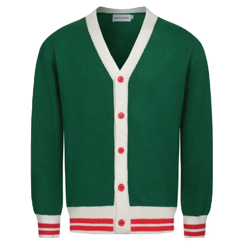 Men's green vintage knit cardigan sweater