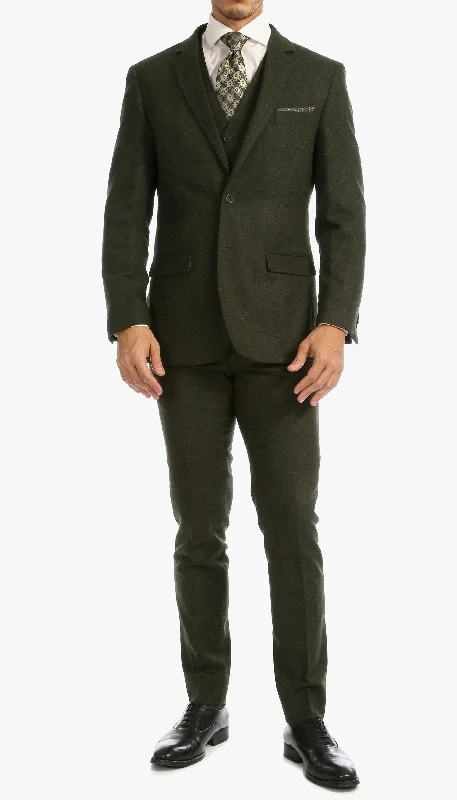 Tweed Men's Slim Fit 3 Piece Suit in Green