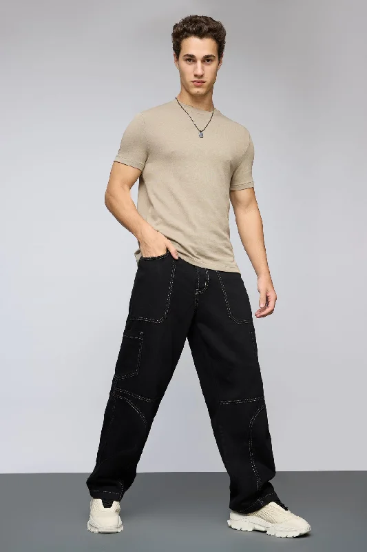 Stealth Stitch Black Men's Cargo Jeans