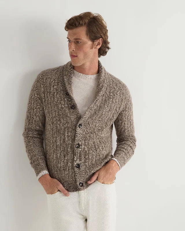 Men's Garrick Shawl Cable Cashmere Cardigan Heather Hazel Brown