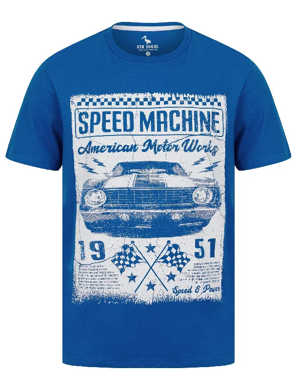 Speed Machine Motif Cotton Jersey T-Shirt in Victoria Blue - South Shore