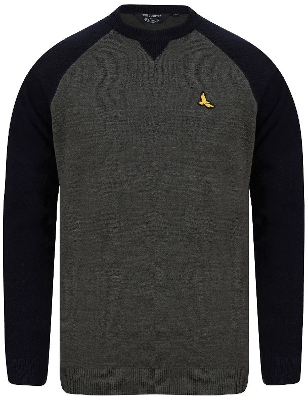 Hampshire Contrast Sleeve Knitted Jumper in Ink - Kensington Eastside