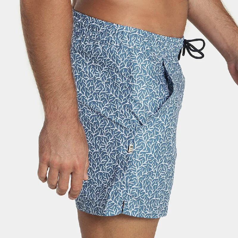 5" Inseam Swim Trunk in Light Blue Coral Print