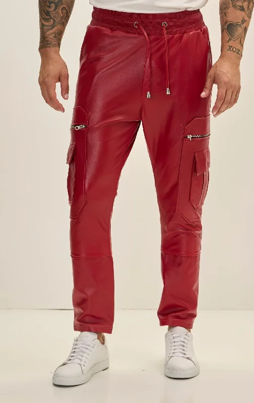 Genuine Leather Destination Joggers - Red