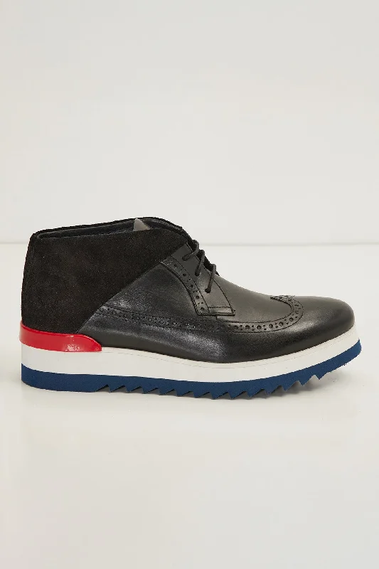 Leather Wingtip Sneaker Boots - Black White