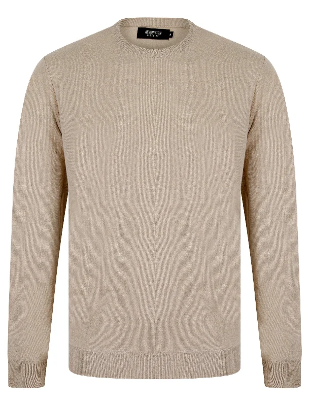 Barney 2 Crew Neck Birdseye Pique Jumper in Stone - Kensington Eastside