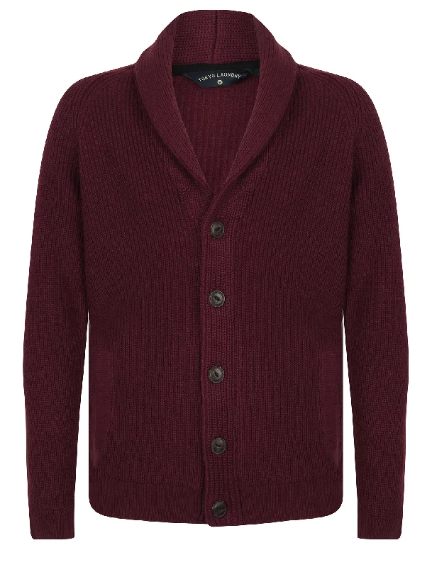 Hatton 2 Soft Knit Shawl Neck Cardigan in Claret - Tokyo Laundry