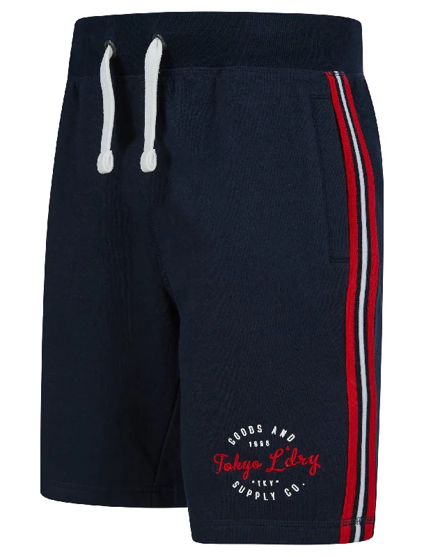 Taper Brushback Fleece Jogger Shorts with Tap Detail in Sky Captain Navy  - Tokyo Laundry