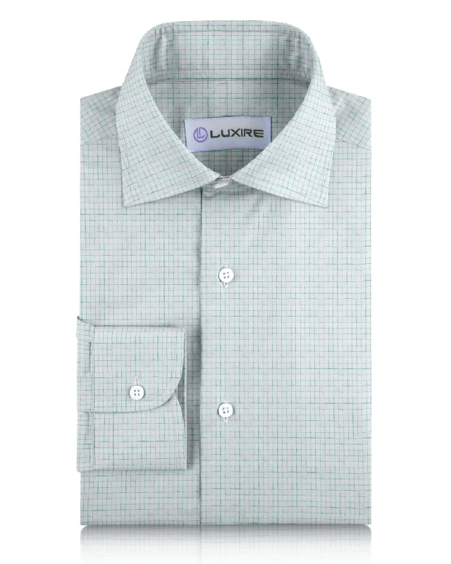 Linen: Aqua Green Graph Checks On White Shirt