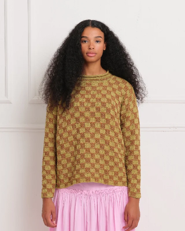 Twinsun Knit Rollneck - Olive Checker