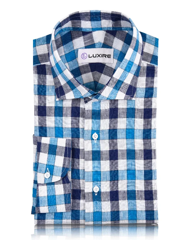 White Blue Navy Gingham Linen Shirt