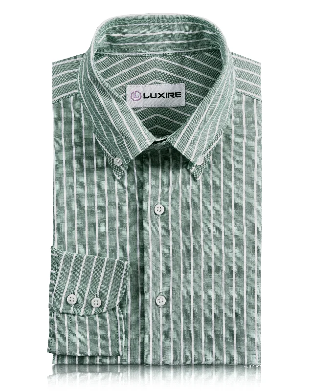 White Stripes On Fern Green Oxford Shirt