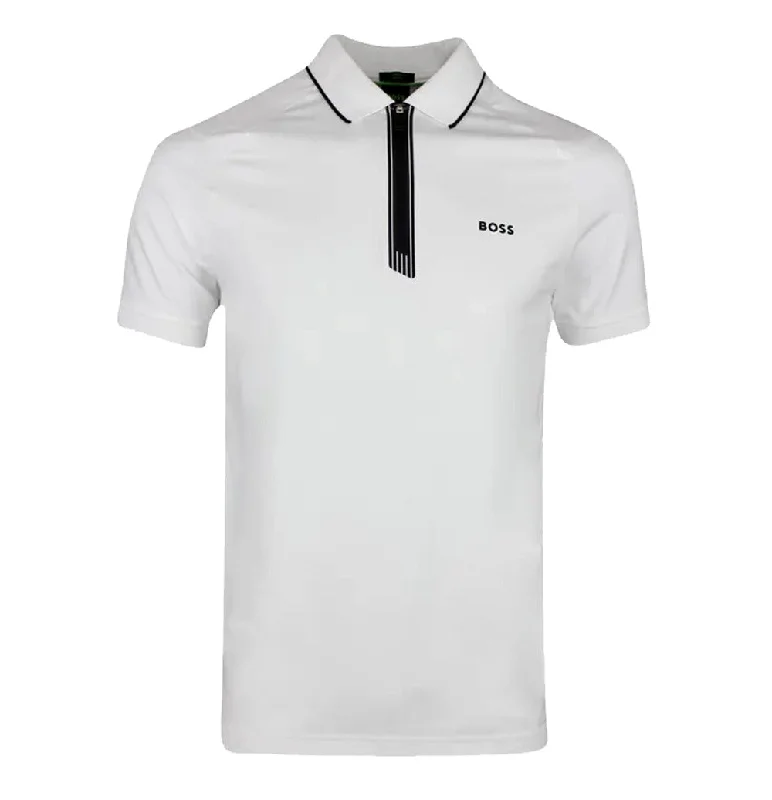 Hugo Boss Men's Phillix Stretch Half Zip Polo Shirt, White