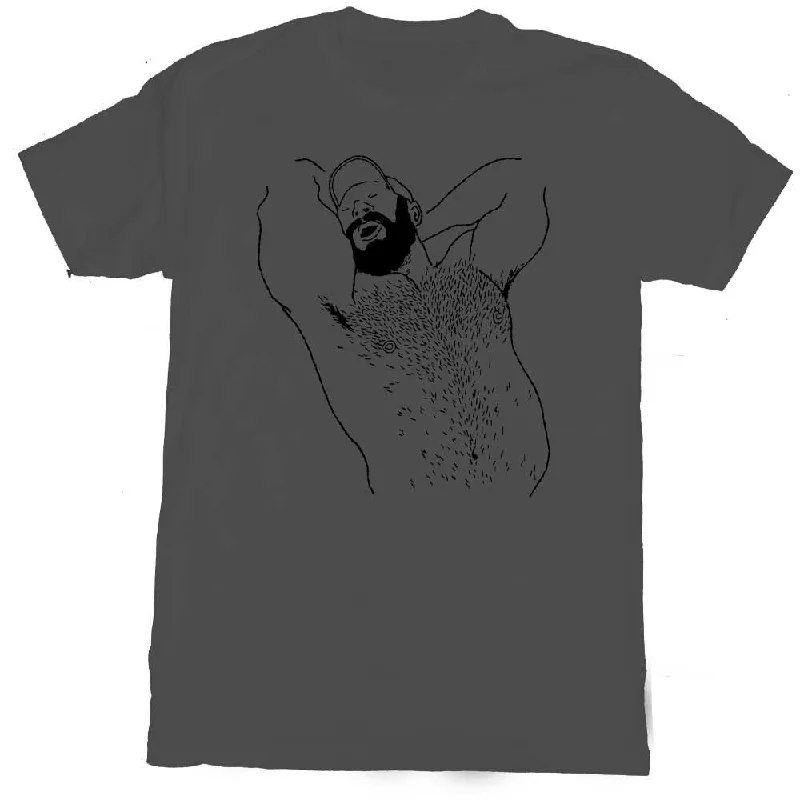 Kinky Needles Arms Up Bearded Bear Black Print T-Shirt