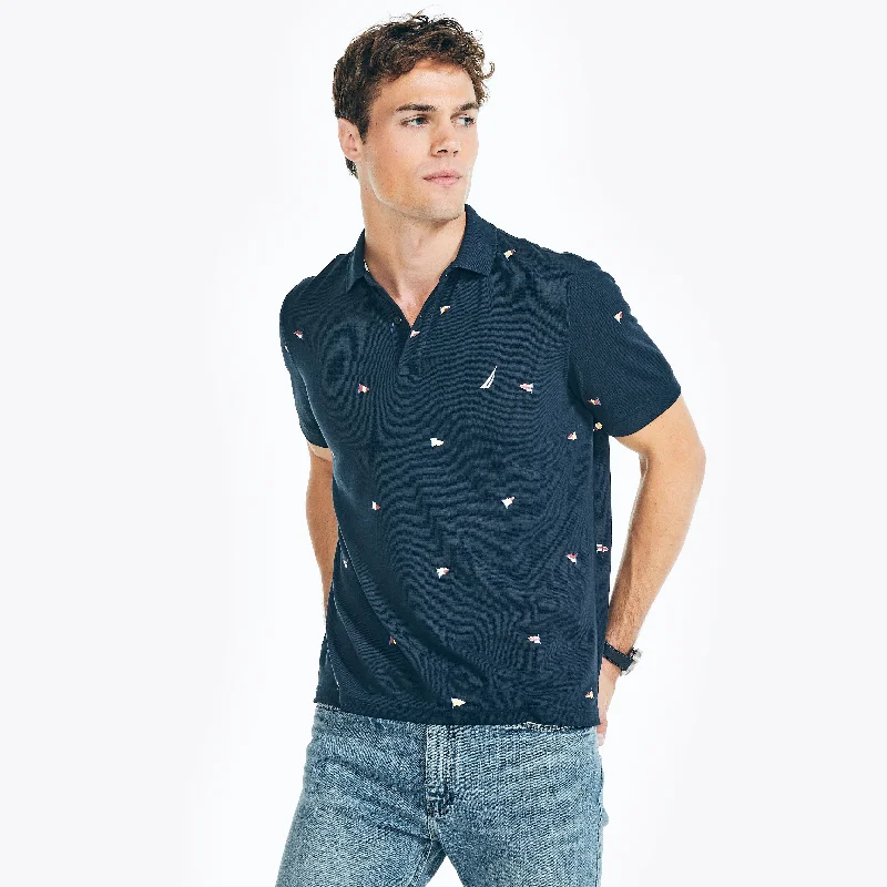 Nautica Mens Sustainably Crafted Classic Fit Printed Deck Polo