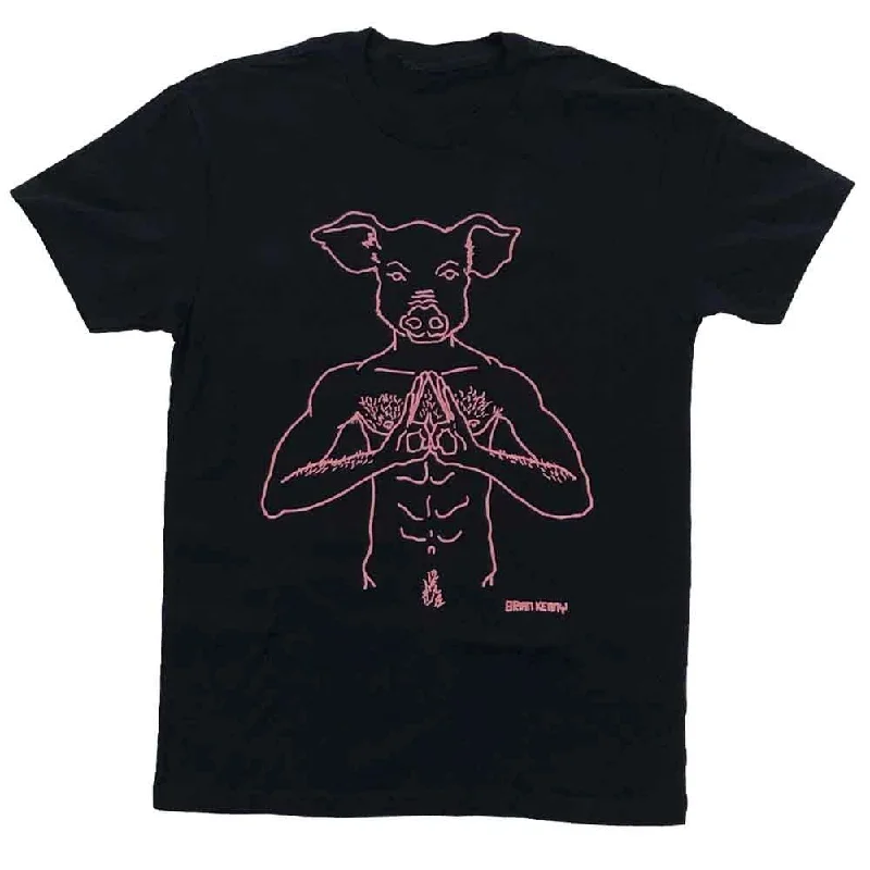 Brian Kenny Pig Head Pink Print T-Shirt