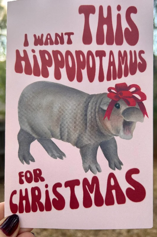 Hippo for Christmas Greeting Card