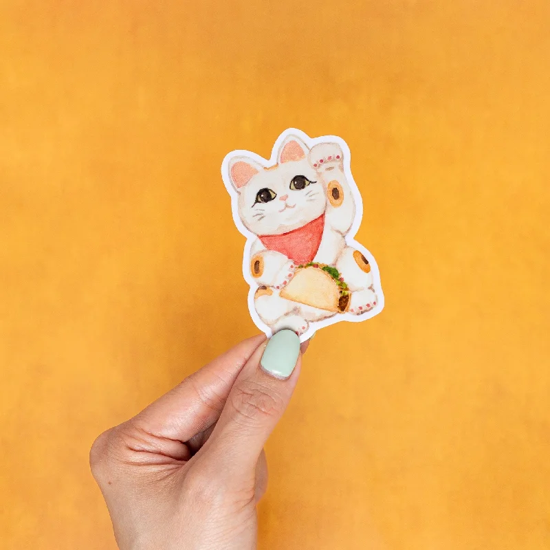 Japanese Maneki Lucky Cat with Taco Sticker