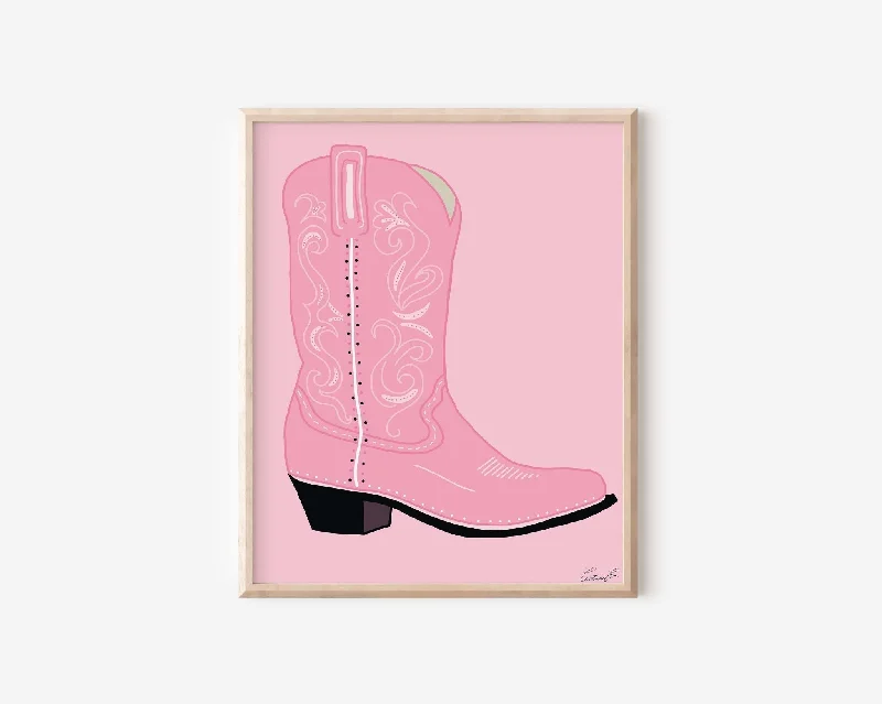 Pink Cowgirl Boot Art Print